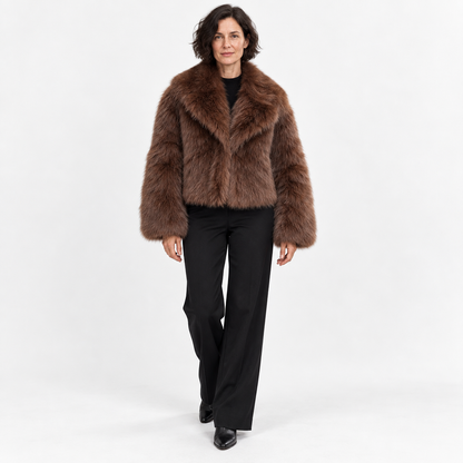 Faux fur coat — Brown — front — studio 15-1