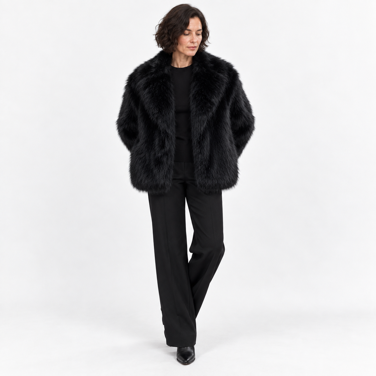 Faux fur coat — Black — front — studio 15-2