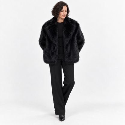 Faux fur coat — Black — front — studio 15-2