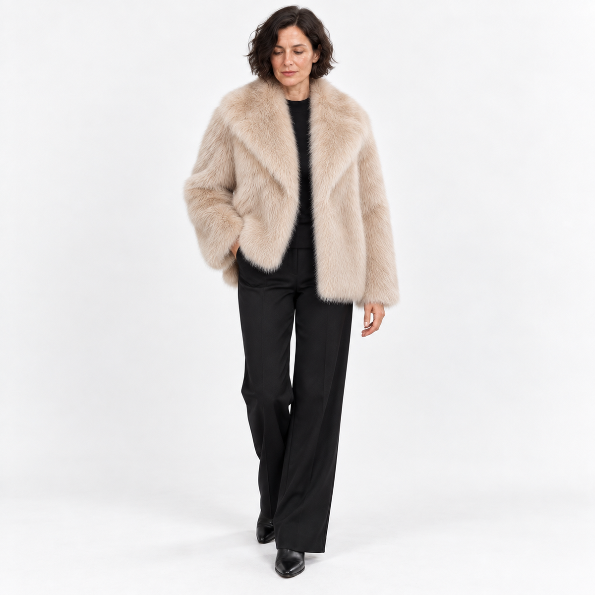 Faux fur coat — Apricot — front — studio 15-4