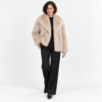 Faux fur coat — Apricot — front — studio 15-4
