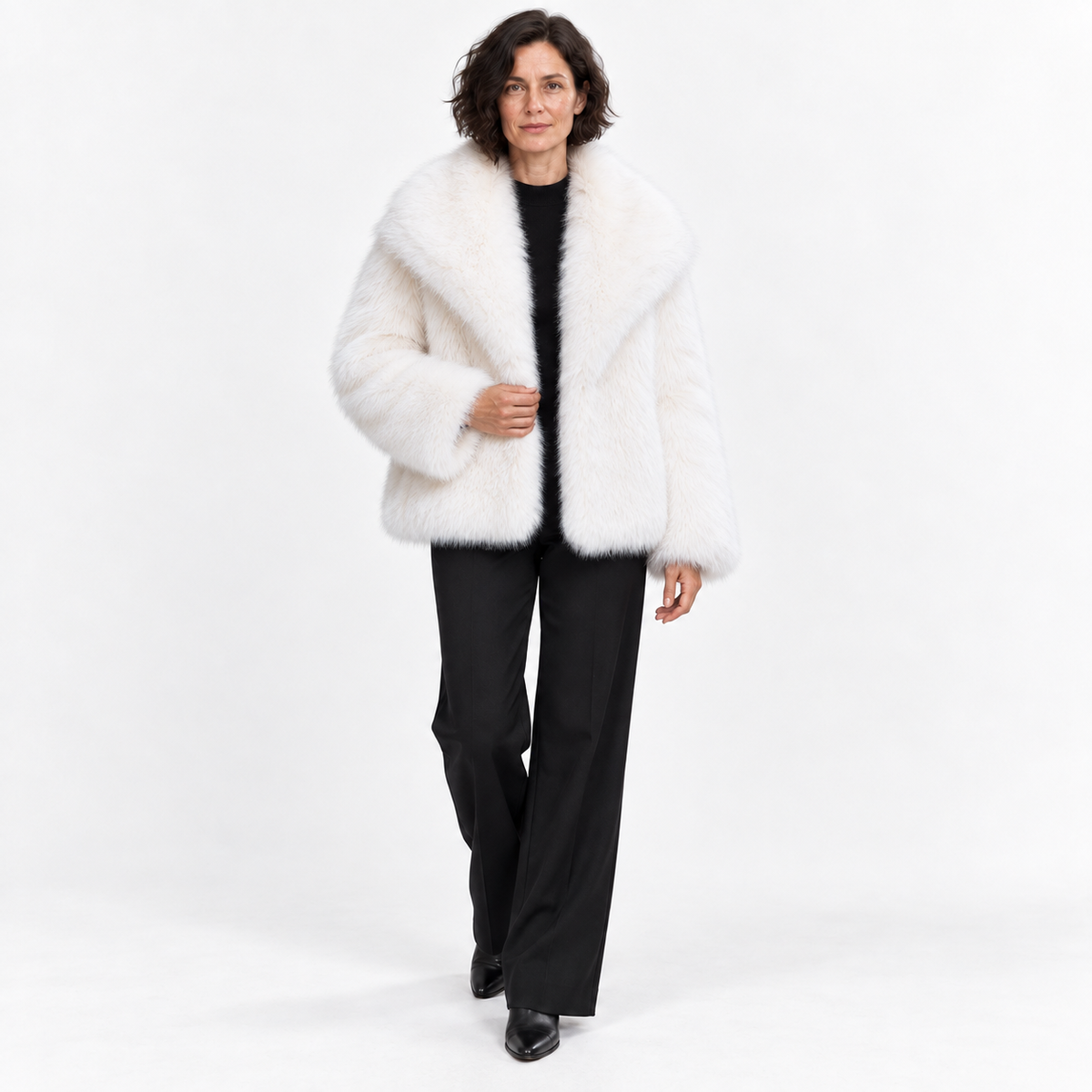 Faux fur coat — White — front — studio 15-5