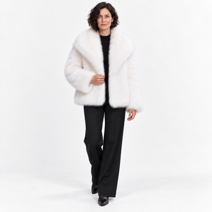 Faux fur coat — White — front — studio 15-5
