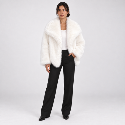 Short and fashionable fox fur coat, fluffy and plush women's clothing — White — front — studio 16-6