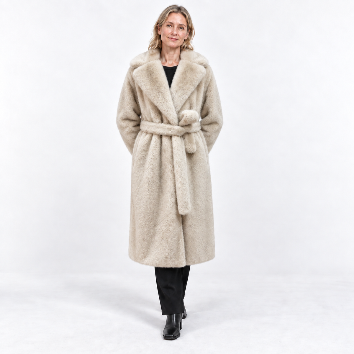 Faux Fur Coat — Beige — front — studio 17-6 corrected