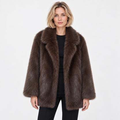 Fur coat of fox skin - Dark Brown - front