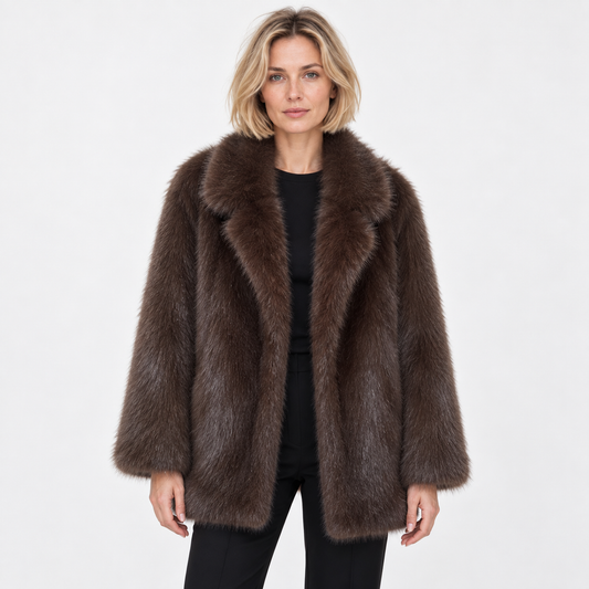 Fur coat of fox skin - Dark Brown - front