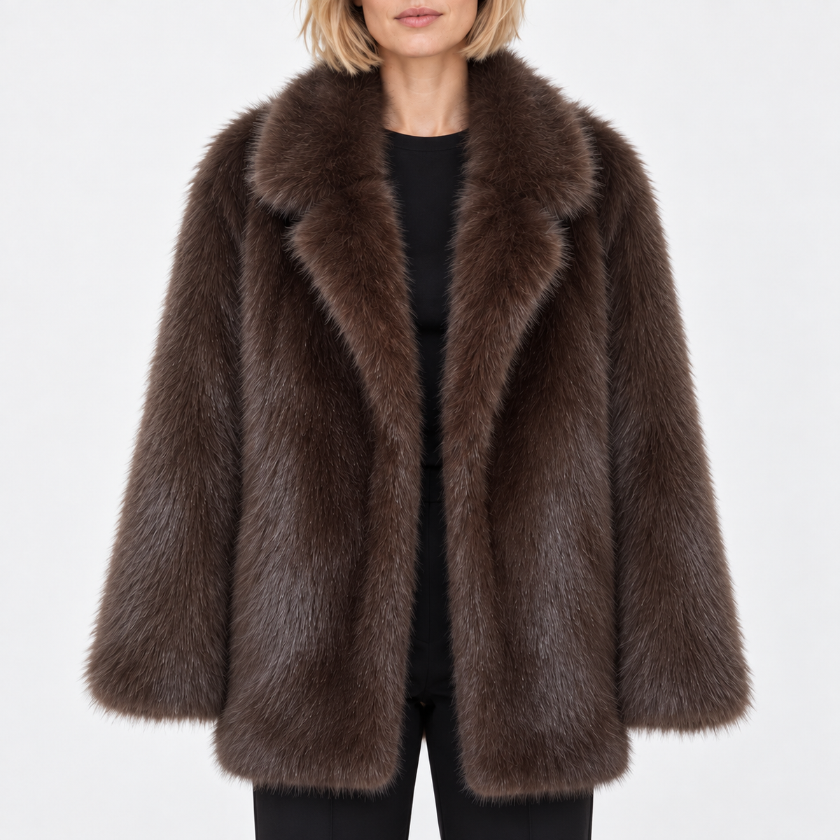 Fur coat of fox skin - Dark Brown - detail
