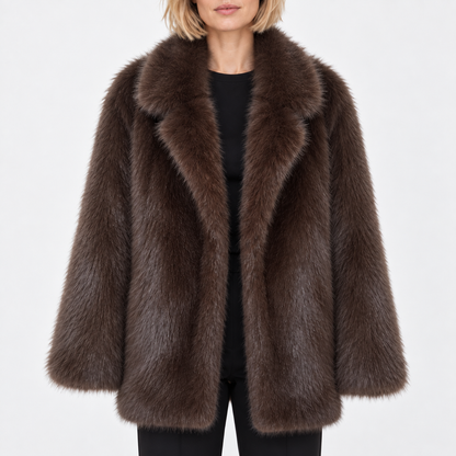 Fur coat of fox skin - Dark Brown - detail
