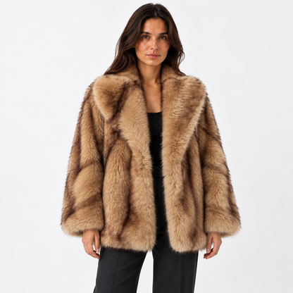 Womens Fur Coat — Light brown — front — studio 19-1
