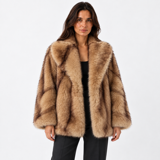 Womens Fur Coat — Light brown — front — studio 19-1