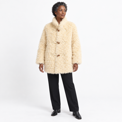 Women's sheepskin fur coat — Beige — front — studio 21-1