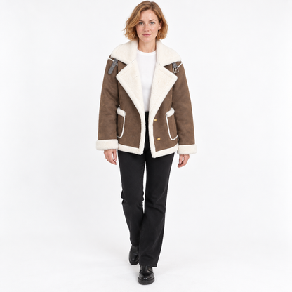 Autumn Winter Fashion Lapel Plush Jacket Fur Coat — Brown — front — studio 30-1