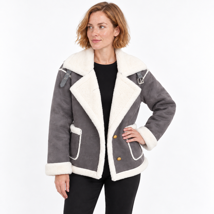 Autumn Winter Fashion Lapel Plush Jacket Fur Coat — Dark gray — front — studio 30-2