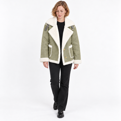 Autumn Winter Fashion Lapel Plush Jacket Fur Coat — Matcha color — front — studio 30-4