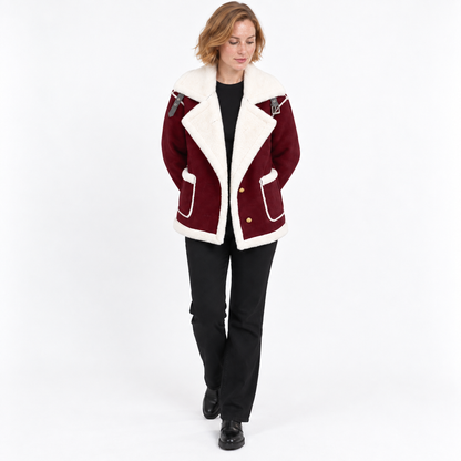 Autumn Winter Fashion Lapel Plush Jacket Fur Coat — Crimson — front — studio 30-5