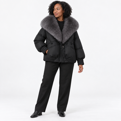 Large-necked cotton-padded jacket — Black — front — studio 33-4