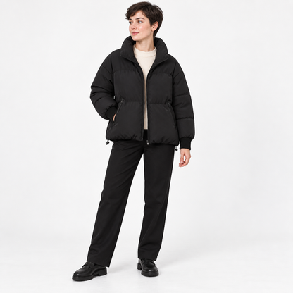 Womens Padded Jacket — Black — front — studio 34-1