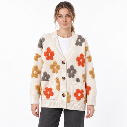Sweet Knitted Cardigan for Women — cream white — front — studio 35-1