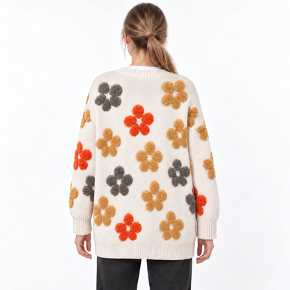 Sweet Knitted Cardigan for Women — cream white — back — studio 35-3
