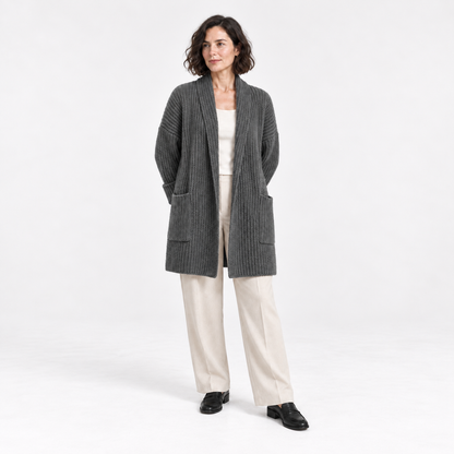 Korean Style Loose Knit Cardigan — Dark Gray — front — studio 36-6