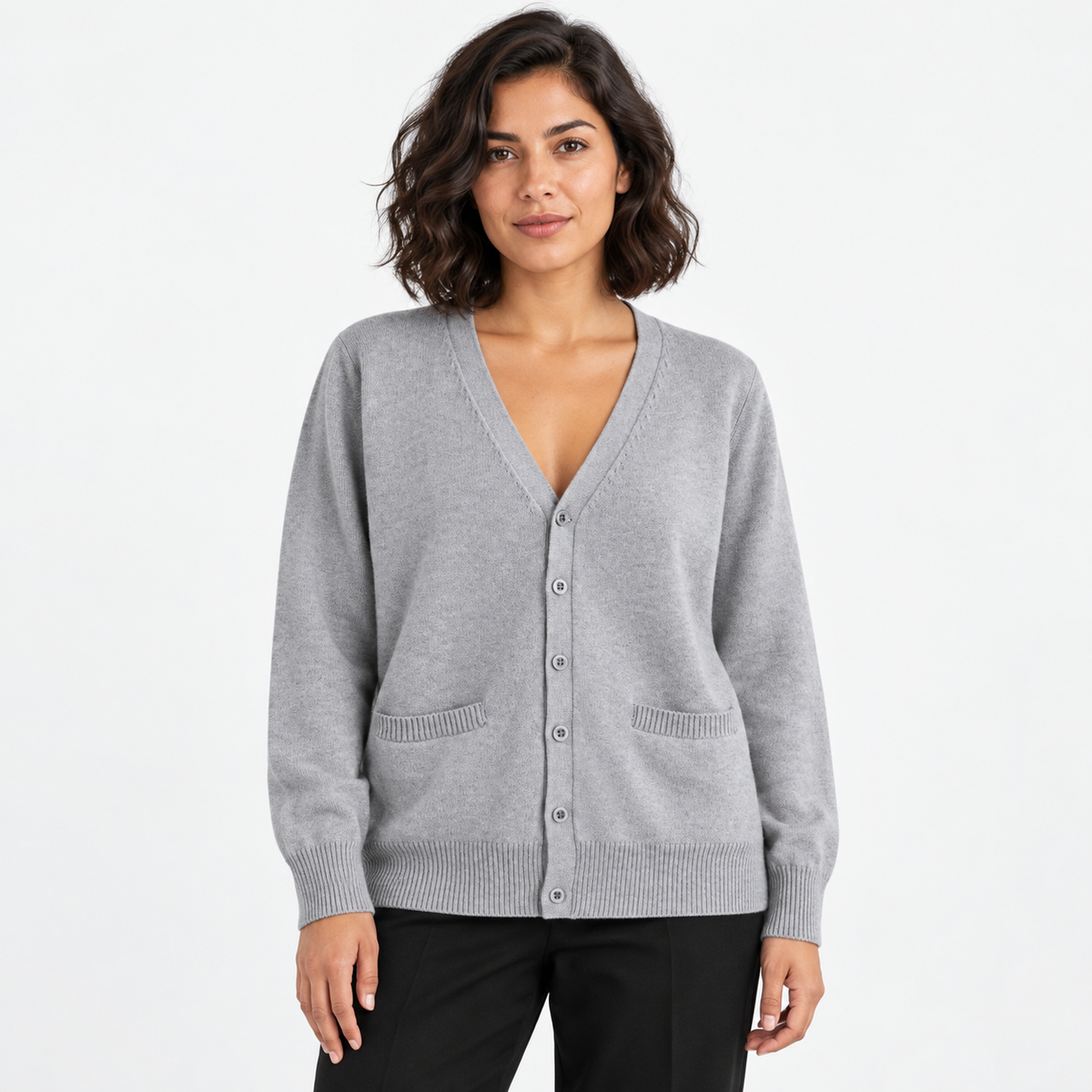 Japanese Style Knitted Cardigan — light gray — front — studio 38-1