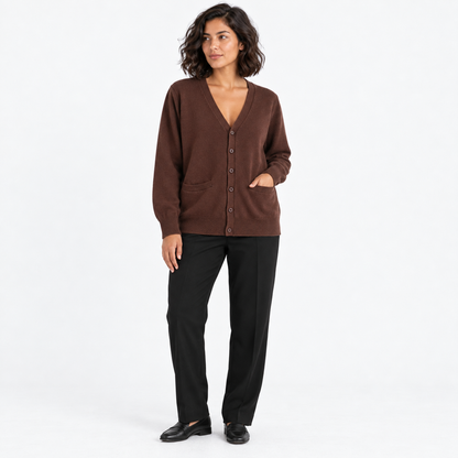 Japanese Style Knitted Cardigan — chocolate color — front — studio 38-2