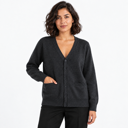 Japanese Style Knitted Cardigan — dark gray — front — studio 38-3