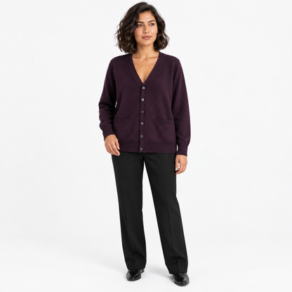 Japanese Style Knitted Cardigan — dark purple — front — studio 38-4
