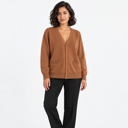 Japanese Style Knitted Cardigan — camel — front — studio 38-5
