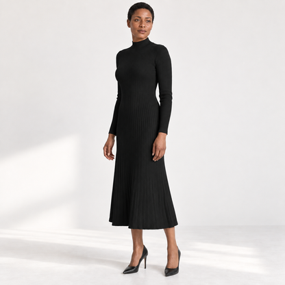 Womens Half Turtleneck Knitted Dress — Black — three quarter — studio 40-2