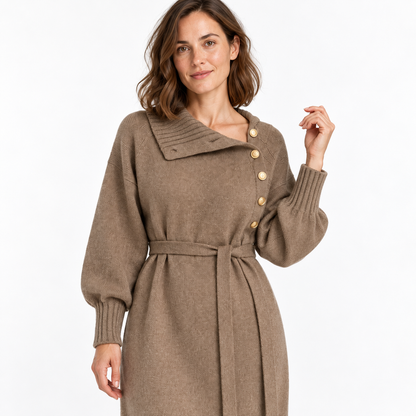 Women's Knitted Long Dress — Khaki — detail — studio 41-3