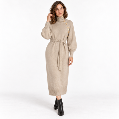 Women's Knitted Long Dress — Apricot — front — studio 41-5