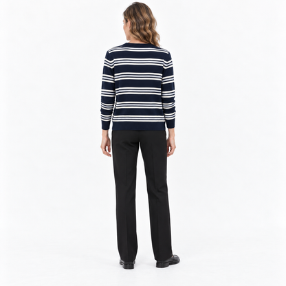 Womens Striped Knit Button-Up Cardigan — Navy blue — back — studio 45-3