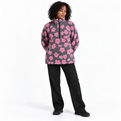 Down puffer flowered pullover — Pink gray — front — studio 47-2